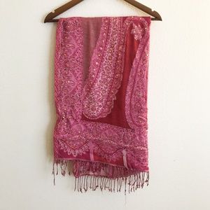 Pink Hand Embroidered Indian Ethnic Stole